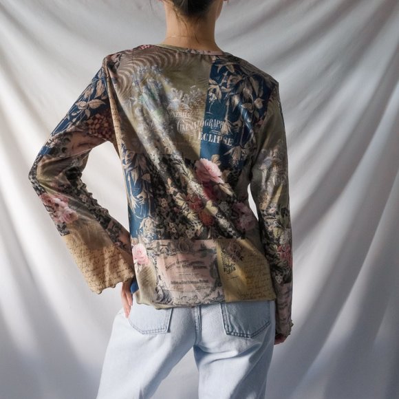 y2k boho fairy patchwork faux suede flare sleeve blouse top by one world - Picture 6 of 9